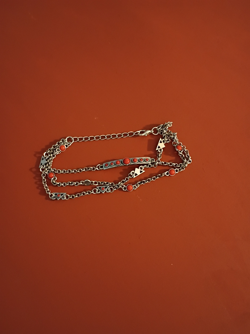 paparazzi Silver-Tone Multi-Chain Necklace with Coral Accents